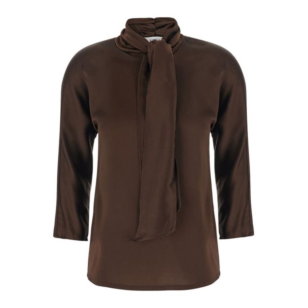Jucca Women Brown Top With Bow Detail On The Neck In Silk For Women